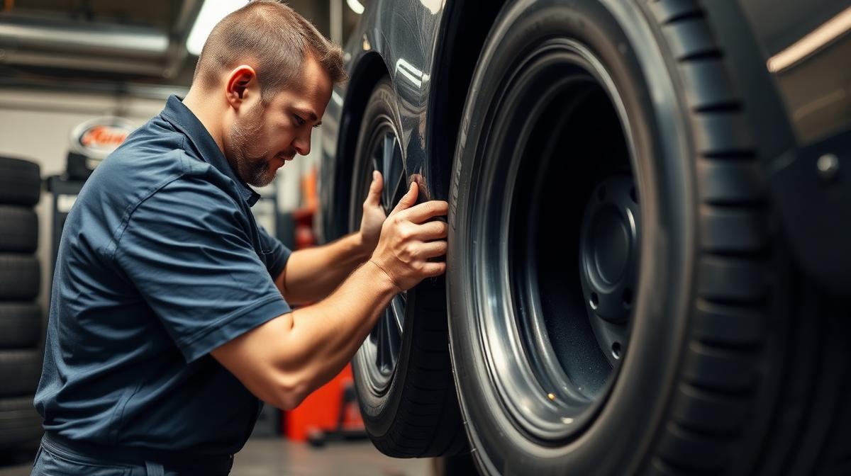 A professional technician installing new all-season tires at Music City Tire Shop in Nashville, TN