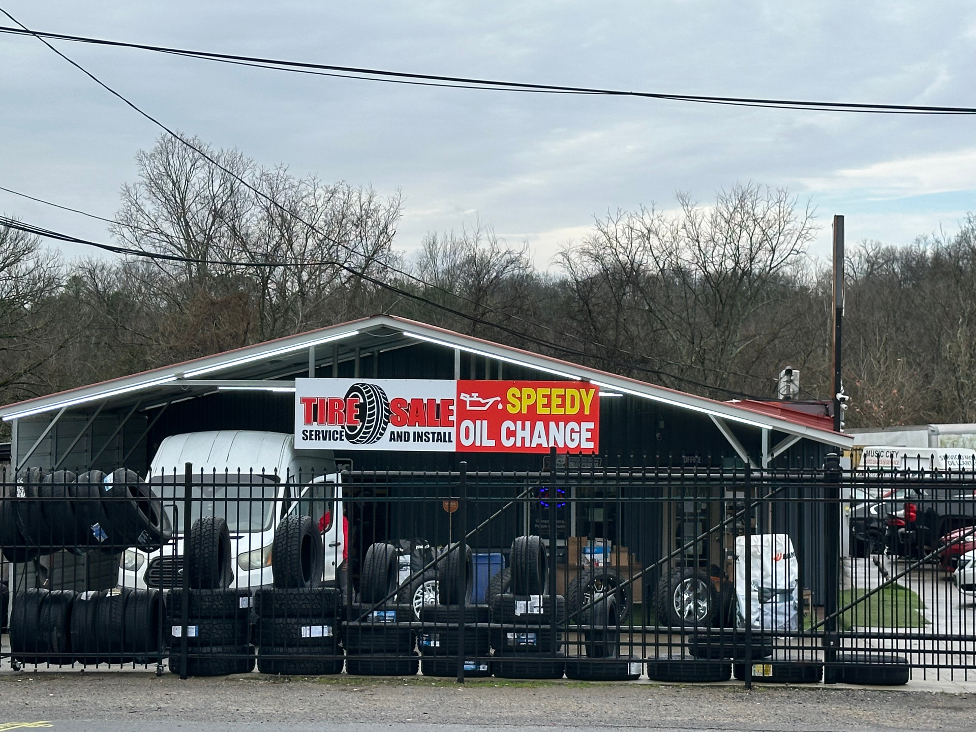 Tire sale signage showing affordable pricing on used and new tires at the Antioch shop